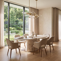 Table à manger ovale en mosaïque de pierre naturelle de luxe, base sculpturale, villa, hôtel, restaurant, salon, écologique, sur mesure