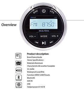Haut-parleurs marins étanches de 6,5 pouces H-053*4 + Écran LCD + Lecteur radio MP3 BT H-832 + Câble de données USB + Antenne - Ensemble - Product Image 4