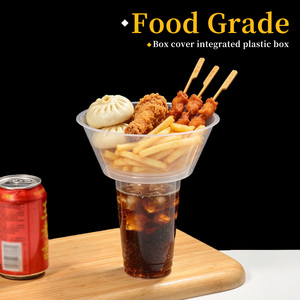 Vaso Combinado 2 en 1 Viral <span class=keywords><strong>para</strong></span> Redes Sociales con Tazón Superior en Forma de Embudo, Vaso de Plástico Duro PP <span class=keywords><strong>para</strong></span> Comida Callejera y Boba - Product Image 2