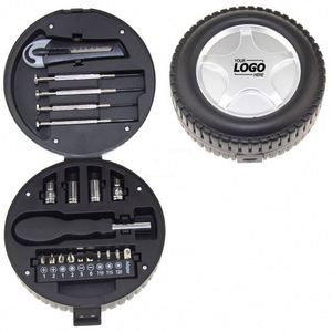 Ensemble d'outils ménagers personnalisé 20-en-1 en forme de pneu pour projets de bricolage |   Kit cadeau de matériel compact et créatif - Product Image 1