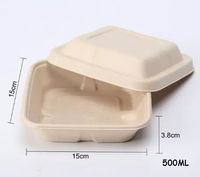 Boîtes alimentaires carrées jetables en bagasse à prix abordable avec finition brillante pour emballage à emporter (burgers, déjeuners, salades)
