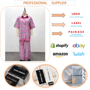 Conjunto de 2 Piezas para <span class=keywords><strong>Mujer</strong></span> Talla Grande, Estilo Africano, Camisa Holgada de Manga Corta con Cuello Solapa y Pantalones Anchos de Cintura Alta - Product Image 6