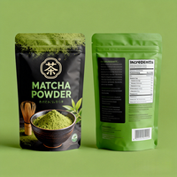 Sachet refermable personnalisé en Mylar de qualité alimentaire pour poudre de matcha et thé vert, écologique et réutilisable