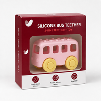 Jouet de dentition et de poussée pour bébé en silicone personnalisé, en forme de bus, sans BPA, sensoriel, avec picots tactiles en silicone, voiture de poussée souple pour soulagement des bébés 3M+