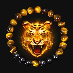 MANCHAO Handcrafted 8mm Natural Tiger Eye Stone Beaded Bracelet for Men and Women Fashion Jewelry for Couples