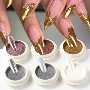 Full Beauty - Juego de 6 Polvos Brillantes para Uñas con Efecto Cromo, Color Blanco Espejo, Pigmento Dorado y Plateado, Holográfico, Iridiscente, Metálico - Product Image 3