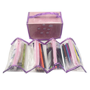 Trousse à crayons transparente rose pour fille avec fermeture éclair, ensemble de papeterie grande capacité, trousse de maquillage détachable et étanche - Product Image 1