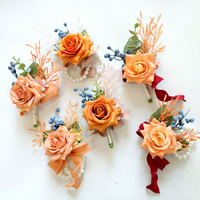 Ensemble de corsages et boutonnières artificiels personnalisés pour marié, corsages pour hommes, fleur de poignet pour mariée, rose, mariage