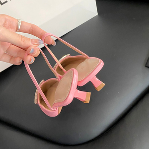 복숭아 색 반 신발 여성의 낮은 고양이 발 뒤꿈치 샌들 309K - Product Image 4