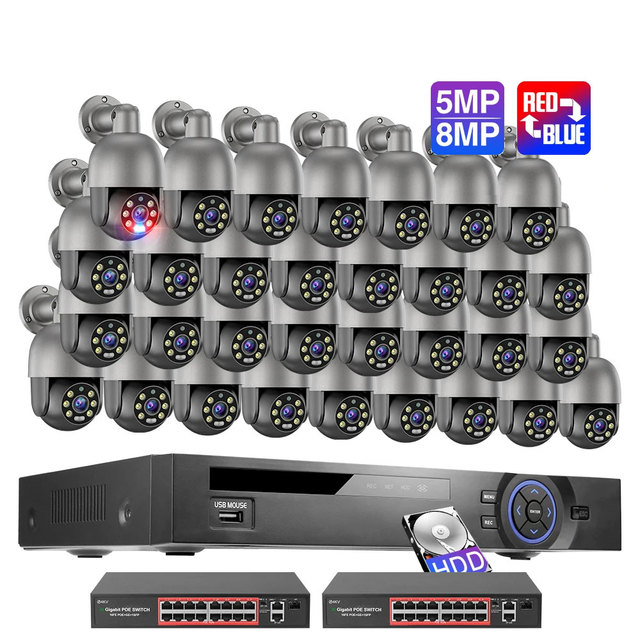 For 32CH 5MP/8MP NVR Security Camera System with Human Detection Two-way Audio Color Night Vision H.265 HDD Storage