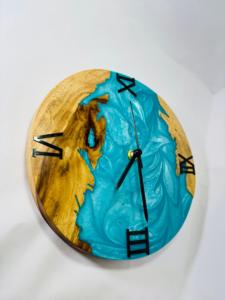 Ocean Blue Resin Wooden Wall <b>Clock</b> Silent Non Ticking Analog Round <b>Clock</b> with Roman Numerals for Living Room Bedroom <b>Office</b> Home - Product Image 4