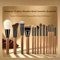 Ensemble de 14 pinceaux de maquillage en laine douce, poils de chèvre de qualité supérieure, pour le visage et les yeux, avec étui portable, outils cosmétiques, vente chaude