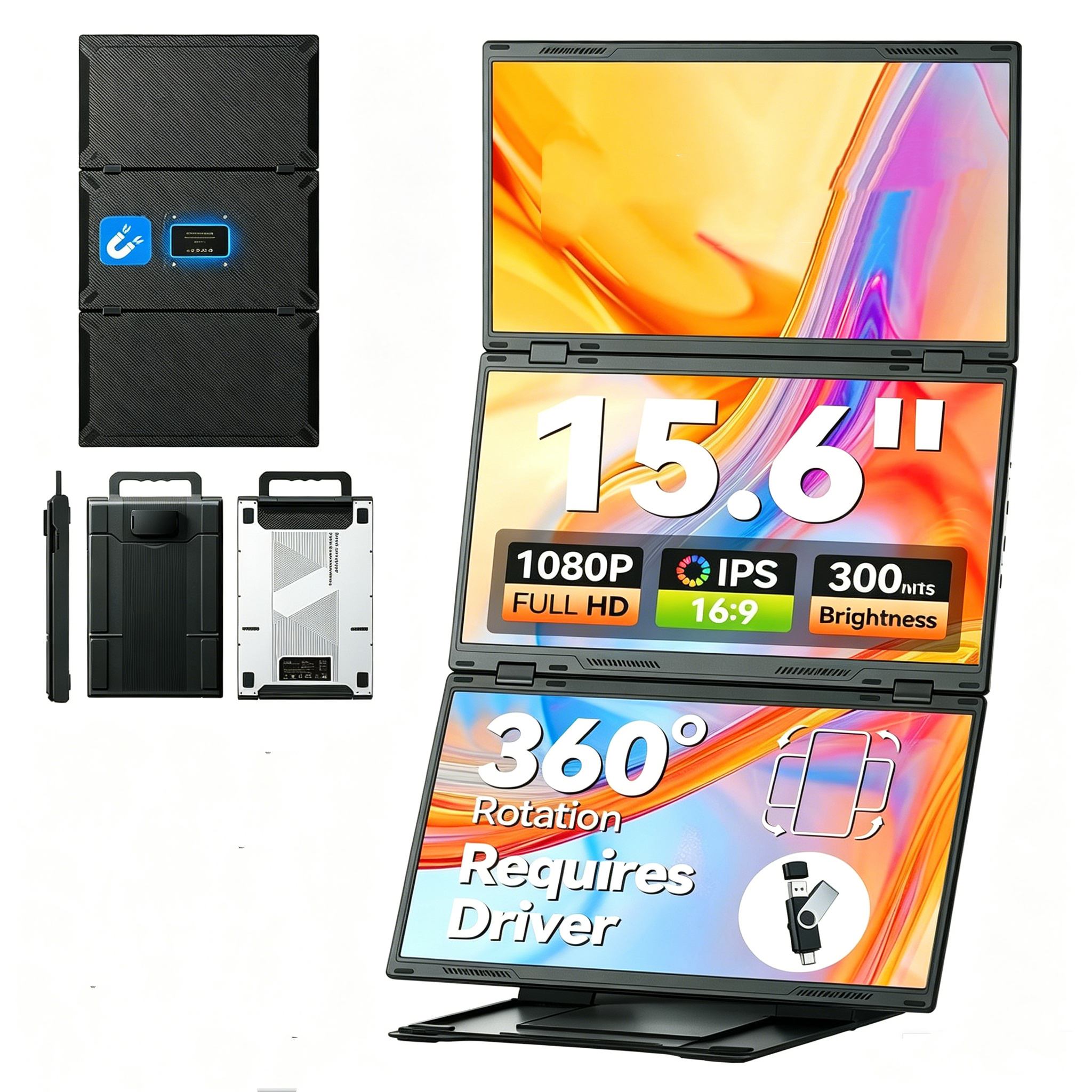 <strong>2026</strong> Luxury Style 15.6" Quad <strong>Laptop</strong> Extender Screen Extender,FHD <strong>1080P</strong> Portable Monitor One-Cable Connection and Driver Required