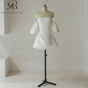 Robe de mariée courte Mily Bridal QD06323 avec manches amovibles, col droit et fermeture éclair au dos - Product Image 1