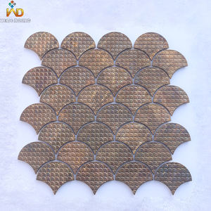 Tuiles en mosaïque en forme d'éventail à écailles de poisson en bronze antique - Décoration murale texturée rétro pour salle de bain, crédence de cuisine - Product Image 1