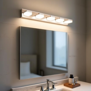 Applique murale LED chromée moderne à 5 lumières, design élégant, éclairage de miroir de salle de bain - Product Image 2