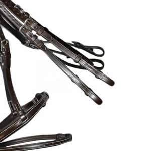 Brida doble de cuero genuino de alta calidad con banda para la nariz anatómica y banda ancha de canal vacío perfecta para caballos profesionales - Product Image 5
