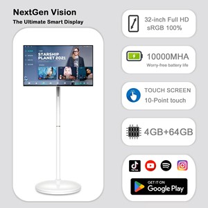 Moniteur tactile pivotant de 32 pouces, téléviseur Android portable, caméra 13MP, télécommande, rétroéclairage LED, blanc, rechargeable - Product Image 5