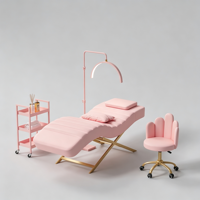 Meilleures Ventes Mobilier de Salon de Beauté Ensembles Lit d'Extension de Cils Entièrement Noirs Moderne Lit pour Soins des Sourcils de Salon de Beauté avec Chariot et Tabouret