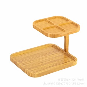 Bandeja de servir de bambú de doble capa, color madera natural, escalonada, para aperitivos, postres, fiestas, exhibición de alimentos - Product Image 5