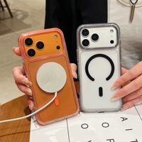 Coque de téléphone personnalisée avec logo et bordure contrastante pour iPhone 17 E 16 Pro Max 15 Plus 13 – Coque arrière rigide transparente avec pare-chocs souple anti-chute