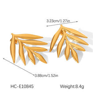 EH429 European American Trendy Stainless Steel <b>Leaf</b> Stud Earrings <b>Light</b> Luxury High-end Women's 18K Gold Plating - Product Image 6