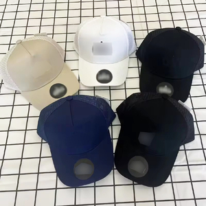 Casquette de baseball pour homme 5 panneaux, style camionneur, couleur noire unie, maille décontractée, avec logo brodé personnalisé, pour l'extérieur, de marque de mode - Product Image 1