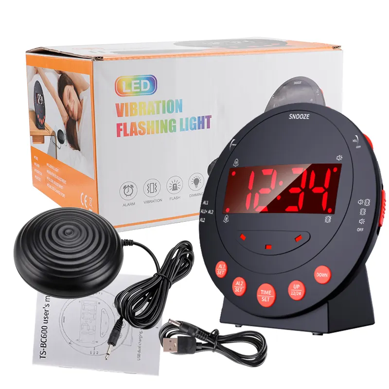 Bomba Digital de Navidad, reloj despertador vibrador fuerte para dormir pesado, para personas mayores y sordas, vibrador de carga Usb, gran oferta