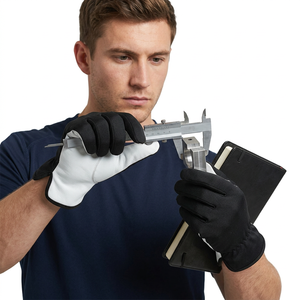 Guantes de Trabajo de Cuero PU, Negros y Blancos, Antideslizantes, con Puño Elástico, Guantes de Seguridad de Uso General, Grosor de 2 Mil - Product Image 6
