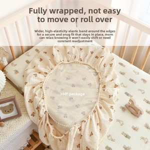 Sábana Infantil con Diseño <span class=keywords><strong>de</strong></span> Paneles, Cubrecama para las Cuatro Estaciones, para Recién Nacidos, 100% Algodón Tipo Gasa, Cubre Colchón para Bebé - Product Image 2