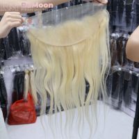 Closure en dentelle 13x4, 100% Cheveux Humains Brésiliens Vierge Remy, Lisses, Double Tirage, Blond 613, 20 Pouces, Double Trame Faite à la Machine