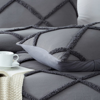 Housse de lit en polyester doux, ensemble de 3 pièces, housse de couette géométrique capitonnée, ensemble de literie gris foncé avec motif diamant, avec taies d'oreiller