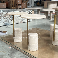 Table basse en marbre travertin naturel beige poli, design simple et rond, en acier inoxydable, pour la décoration de la maison