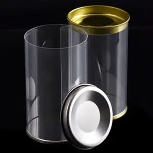 カスタムプラスチックシリンダークリアボックス透明丸管PET PVC包装缶蓋付き
