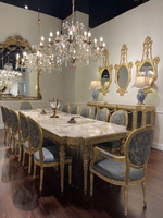 Table et chaises de salle à manger de style français, luxe léger, forme irrégulière, table de salle à manger avec plateau en marbre, grandes tables de salle à manger pour 12 personnes