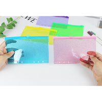 A6 pochette à fermeture éclair, poudre à paillettes transparente, 6 trous, manchon en plastique PVC, feuille transparente de protection, classeur à feuilles mobiles, recharges de documents