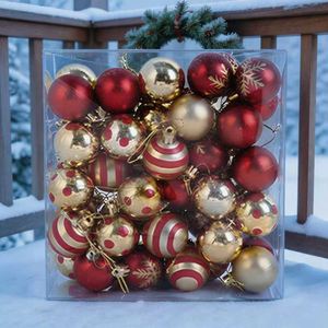 50 pièces de boules de Noël incassables de 6 cm pour décorations suspendues (assortiment rouge et or, imprimées en sérigraphie) - Product Image 4