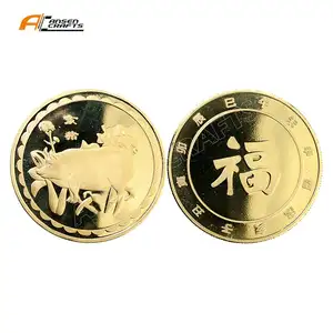chinesische goldene münze Suppliers-Großhandel Kuh Golden Zodiac Sign Chinese Lunar Series Münze