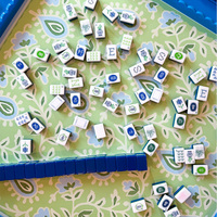Ensemble de tuiles de mahjong américain vintage brodé Chinoiserie, 160 pièces, vert marine, en acrylique à quatre couches, motif floral et dragon, cadeau
