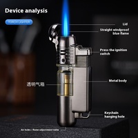Portable en plastique métal unique direct coupe-vent gonflable briquet cigare moxibustion haute température petit pistolet de soudage en gros