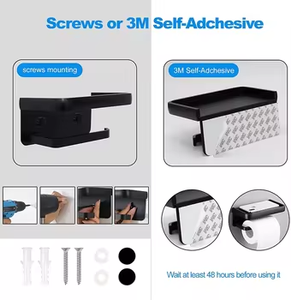 Accessoires de maison modernes <span class=keywords><strong>Porte</strong></span>-papier hygiénique <span class=keywords><strong>noir</strong></span> <span class=keywords><strong>mat</strong></span> avec étagère pour téléphone Support <span class=keywords><strong>mural</strong></span> en aluminium pour la cuisine - Product Image 5