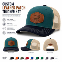 Casquette de baseball trucker personnalisée en cuir avec patch, dos en maille premium, logo cousu de haute qualité, casquette de sport pour hommes et femmes