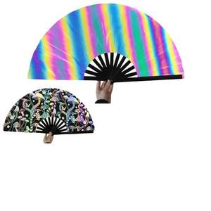 Grand éventail pliant à paillettes pour rave, en bambou, technique de peinture - Product Image 1