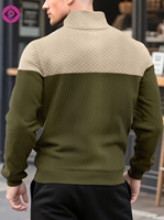 Sweatshirt Lengan Panjang Kasual Kerah V Setengah Resleting Warna Blok Model Waffle Ukuran Besar untuk Pria dengan Logo Kustom