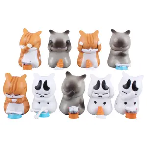 9Pcs/Set Decorative Cute Kawaii Cartoon Mini Cat Toys PVC Plastic Raise Action Cats Figures Set
