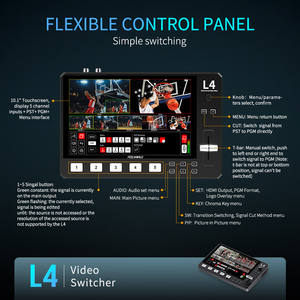 FEELWORLD L4 Pantalla táctil de 10,1 pulgadas USB3.0 Mezclador de video Switcher <span class=keywords><strong>4K</strong></span> HDMI Multi Cámara Transmisión rápida Mezclador de video de transmisión en vivo - Product Image 3