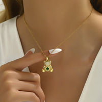 Collier Pendentif FY Fashion Jewelry Plaqué Or Zircon Cubique Entièrement Sertie de Diamants, Motif Trèfle, Cœur et Ours Mignon