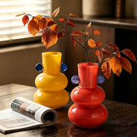 Vase en verre double gourde coloré avec ornements latéraux ronds, vase à fleurs moderne, décoration d'intérieur, centre de table, récipient décoratif
