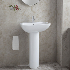 <span class=keywords><strong>Lavabo</strong></span> <span class=keywords><strong>sur</strong></span> <span class=keywords><strong>pied</strong></span> en céramique moderne avec finition blanche, vasque de salle de bain autoportante - Product Image 4