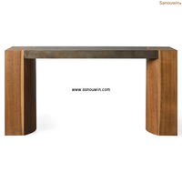 Table console en chêne et plaque d'acier, écologique, polie à la main, moderne, minimaliste, robuste et durable pour le couloir